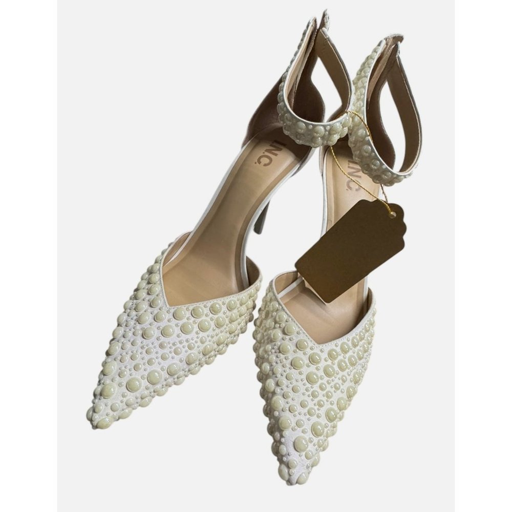 INC Women's White Pearl-Embellished Wedding Bridal Pointed-Toe Heels 10.5‎ - Picture 4 of 10